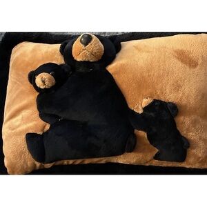 Cozy Black and Tan Bear Family Pillow